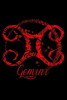 Journal: Red Gemini Zodiac Sign Symbol Stars May June Birthday Gift Black Lined Notebook Writing Diary - 120 Pages 6 x 9