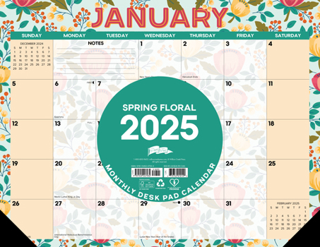 Calendar Spring Floral 2025 22 X 17 Large Monthly Deskpad Book