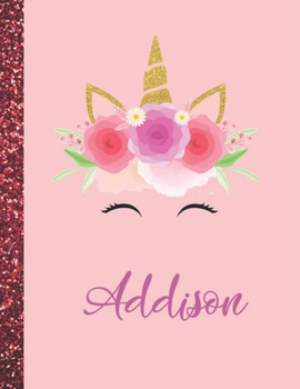 Addison: Addison Marble Size Unicorn SketchBook Personalized White Paper for Girls and Kids to Drawing and Sketching Doodle Taking Note Size 8.5 x 11