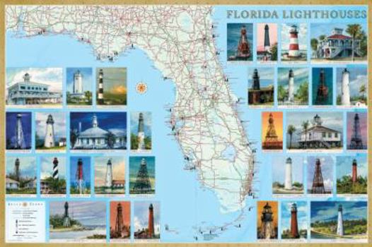 Map Florida Lighthouses Illustrated Map & Guide Laminated Poster Book