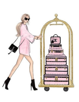 Paperback Black Chanel Luggage Ensemble in Pink: Blank Composition Notebook 8.5 X 11, 118 Dot Grid Pages Book