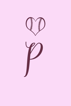 P: Name Monogram Initial P Softball 6x9" Dot Bullet Notebook/Journal Gift Idea For Girls, Women, School, College and Work