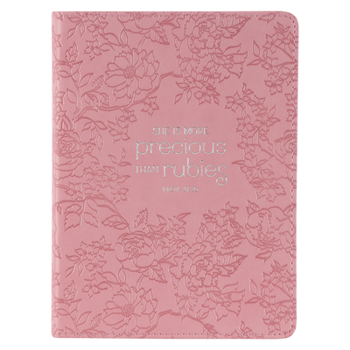 Imitation Leather Christian Art Gifts Strawberry Pink Floral Vegan Leather Small Journal Inspirational Scripture Women's Notebook More Precious Than Rubies Bible Verse Book