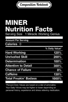 Paperback Composition Notebook: Miner Nutrition Facts Job Funny Journal/Notebook Blank Lined Ruled 6x9 100 Pages Book
