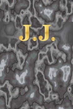 J.J.: 6" x 9" Executive Style Notebook with 100 Blank CREAM COLORED Lined Interior Pages. Gold Monogrammed Two Initials on Black Marble Matte Printed Cover.