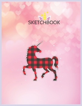 Paperback SketchBook: Red Plaid Unicorn Christmas Matching Buffalo Family Unicorn Blank Unlined SketchBook for Kids and Girls XL Marple Sket Book