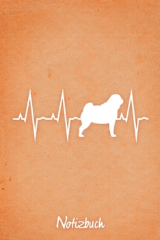 Notizbuch: Oranges kariertes Mops Herzschlag Hunde Notizheft ca DIN A5 weiß kariert 110 Seiten (German Edition)