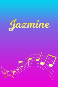 Paperback Jazmine: Sheet Music Note Manuscript Notebook Paper - Pink Blue Gold Personalized Letter J Initial Custom First Name Cover - Mu Book