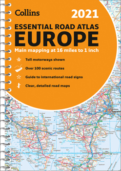 Spiral-bound 2021 Collins Essential Road Atlas Europe Book