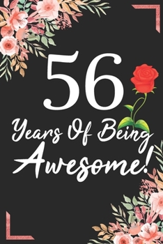 56 Years Of Being Awesome!: 56th Birthday & Anniversary Notebook Flower Wide Ruled Lined Journal 6x9 Inch ( Legal ruled ) Family Gift Idea Mom Dad or Kids in Holidays - Marble & Red Love Flowers Cover