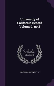Hardcover University of California Record Volume 1, no.2 Book