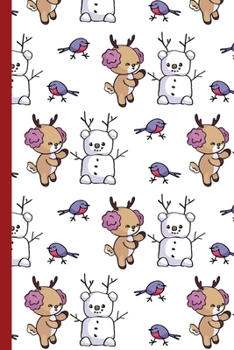 Blank Lined Notebook Journal For Christmas: Medium Ruled Book for Children, Teens and Adults - Little Fawn And Snowman (College Ruled Line Paper)