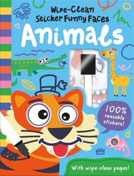 Hardcover Wipe-Clean Sticker Funny Faces Animals Book