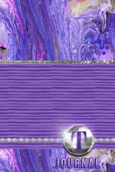 T Journal: Purple Acrylic Pour Abstract Art - Letter T Initial Monogram Lined Notebook