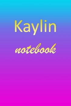 Kaylin: Blank Notebook | Wide Ruled Lined Paper Notepad | Writing Pad Practice Journal | Custom Personalized First Name Initial K Blue Purple Gold  | ... Homeschool & University Organizer Daybook