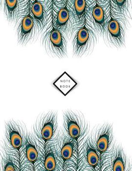 Paperback Notebook: Peacock feathers on white cover and Dot Graph Line Sketch pages, Extra large (8.5 x 11) inches, 110 pages, White paper Book