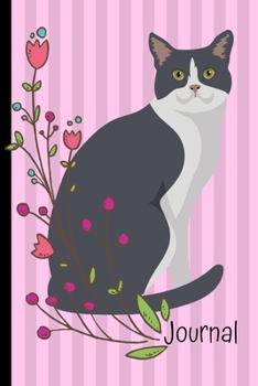 Paperback Journal: Gray and White Cat Pink Journal Lined Blank Paper Diary Book
