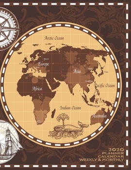 Weekly & Monthly Calendar Planner: Manly Planner For Men - January Through December - Leather Look Map (2020 Planners For Men)