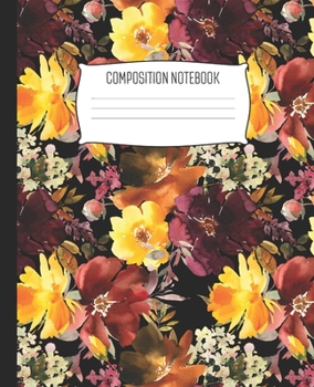 Composition Notebook: Wide Ruled Notebook Autumn Floral Orange Purple Watercolor Flower Lined School Journal | 100 Pages | 7.5" x 9.25" | Children Kids Girls Teens Women | Perfect For School