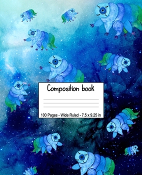 Paperback Composition Book: Tardigrade Water Bears in Space. Blue Composition Notebook. 100 Pages Wide-Ruled Lined Paper Book