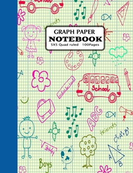 Paperback Graph paper notebook: Grid Paper Notebook with beautiful blue and white colored with doodle cover pages-(KIDS, GIRLS, BOYS, STUDENT)- Quad R Book