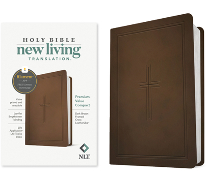 Imitation Leather NLT Premium Value Compact Bible, Filament Enabled (Leatherlike, Dark Brown Framed Cross) Book