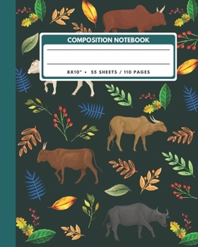 Paperback Composition Notebook: Buffalo Ox Cow Caraboa And Yoke - Animals Exercise Book Journal, Back To School Gifts For Teens Girls Boys Kids Friend Book