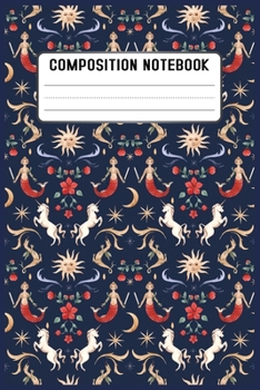 Paperback Composition notebook: Mermaid Pattern Pretty Wide Ruled Animal School Going Student Note Book - Cute Black & White Exercise Book and Journal Book