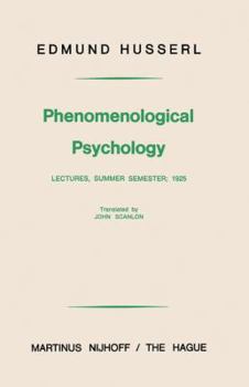 Paperback Phenomenological Psychology: Lectures, Summer Semester, 1925 Book