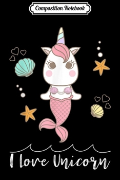 Composition Notebook: Little Unicorn Mermaid Decorated With Shell And Starfish  Journal/Notebook Blank Lined Ruled 6x9 100 Pages