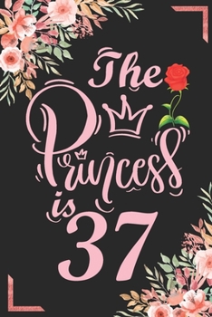 The Princess Is 37: 37th Birthday & Anniversary Notebook Flower Wide Ruled Lined Journal 6x9 Inch ( Legal ruled ) Family Gift Idea Mom Dad or Kids in Holidays - Marble & Red Love Flowers Cover