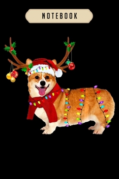 Notebook: Santa corgi reindeer light christmas gifts Notebook-6x9(100 pages)Blank Lined Paperback Journal For Student, corgi pups, corgi butt gift, corgi gifts for kids, women, girls, boys, men, corgi