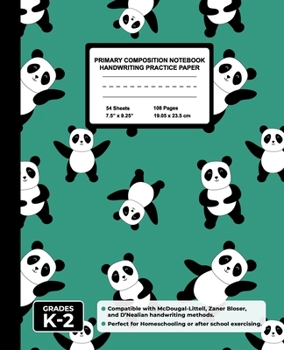 Primary Composition Notebook Handwriting Practice Paper: Playing Panda Blank Writing Sheets for Kindergarten to 2nd Grade Elementary Students, School Exercise Book for Kids