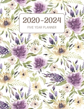 2020-2024 Five Year Planner: Monthly Agenda & Schedule with US Holidays - 60 Months or 5 Years - Elegant Purple Flowers (Appointment Diary With Todo List & Notes)