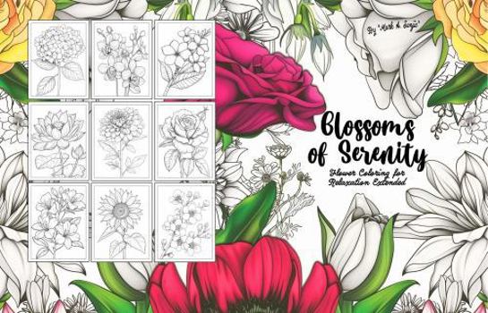 Hardcover Blossoms of Serenity Flower Coloring for Relaxation Extended: (Coloring Book 50 Beautiful Flowers for Stress Relief and Relaxation) Anxiety Relief Coloring for Adults and Kids Book