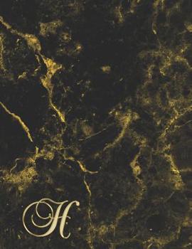 Paperback H: College Ruled Monogrammed Gold Black Marble Large Notebook Book