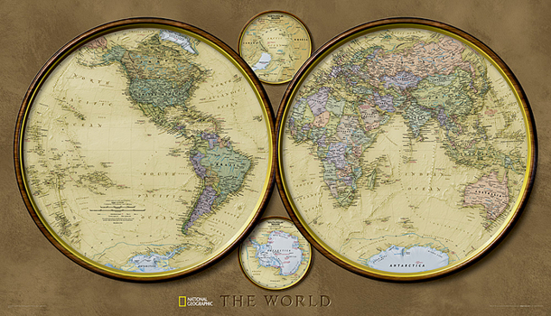 Unbound National Geographic World Hemispheres Wall Map - Laminated (42.75 X 24.5 In) Book