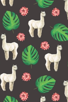 Notebook: 150 Thin-Lined Pages, Great for Students, Teachers, Professors, Dreamers, and Anyone Who Writes, Tropical White Llamas on Black Cover