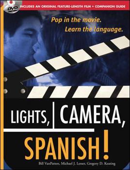Hardcover Lights, Camera, Spanish (Book + DVD): Learn Conversational Spanish by Watching a Romantic Adventure Book
