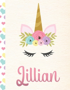 Lillian: Personalized Unicorn Primary Handwriting Notebook For Girls With Pink Name Dotted Midline Handwriting Practice Paper Kindergarten to Early Childhood Grades K-2 Composition School Exercise Boo