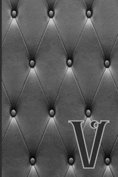 V: Writing Journal Notebook Personalized with Black Monogram Initial Letter on a Dramatic Charcoal Gray Diamond Shape Tufted background. (6"x9" 110 Blank Lined Pages with Space for Date)