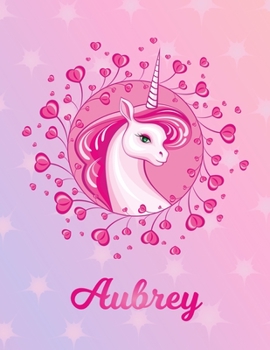 Paperback Aubrey: Unicorn Sheet Music Note Manuscript Notebook Paper - Magical Horse Personalized Letter A Initial Custom First Name Cov Book
