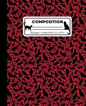 Composition: College Ruled Writing Notebook, Red Cat Pattern Marbled Blank Lined Book