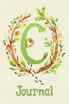 Cute Woodland Critter Journal with Initial: Cute Woodland Hedgehog Journal with Green Initial 'C'