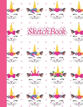 Paperback Sketchbook: Cute Blank Notebook for Sketching and Picture Space with Unicorn Cat Face, Unlined Paper Book for Drawing, Journaling Book