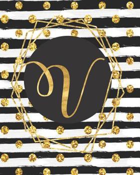 V: Monogram Initial V- Notebook/Journal/ Black and Gold Glitter/