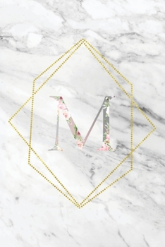 M: Elegant Marble Floral Monogram Initial M Notebook Blank Lined Paper Journal Gift for Women & Girls
