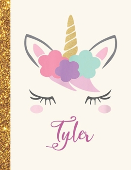 Tyler: Tyler Unicorn Personalized Black Paper SketchBook for Girls and Kids to Drawing and Sketching Doodle Taking Note Marble Size 8.5 x 11