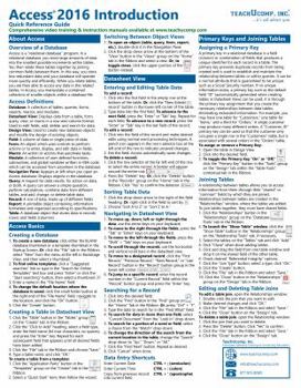 Microsoft Access 2016 Introduction Quick Reference Training Tutorial Guide (Cheat Sheet of Instructions, Tips & Shortcuts - Laminated Card)