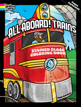 Paperback All Aboard! Trains Stained Glass Coloring Book